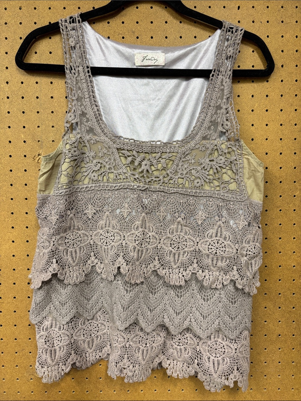 Freeway Lace Crochet Layered Tank in Light Taupe